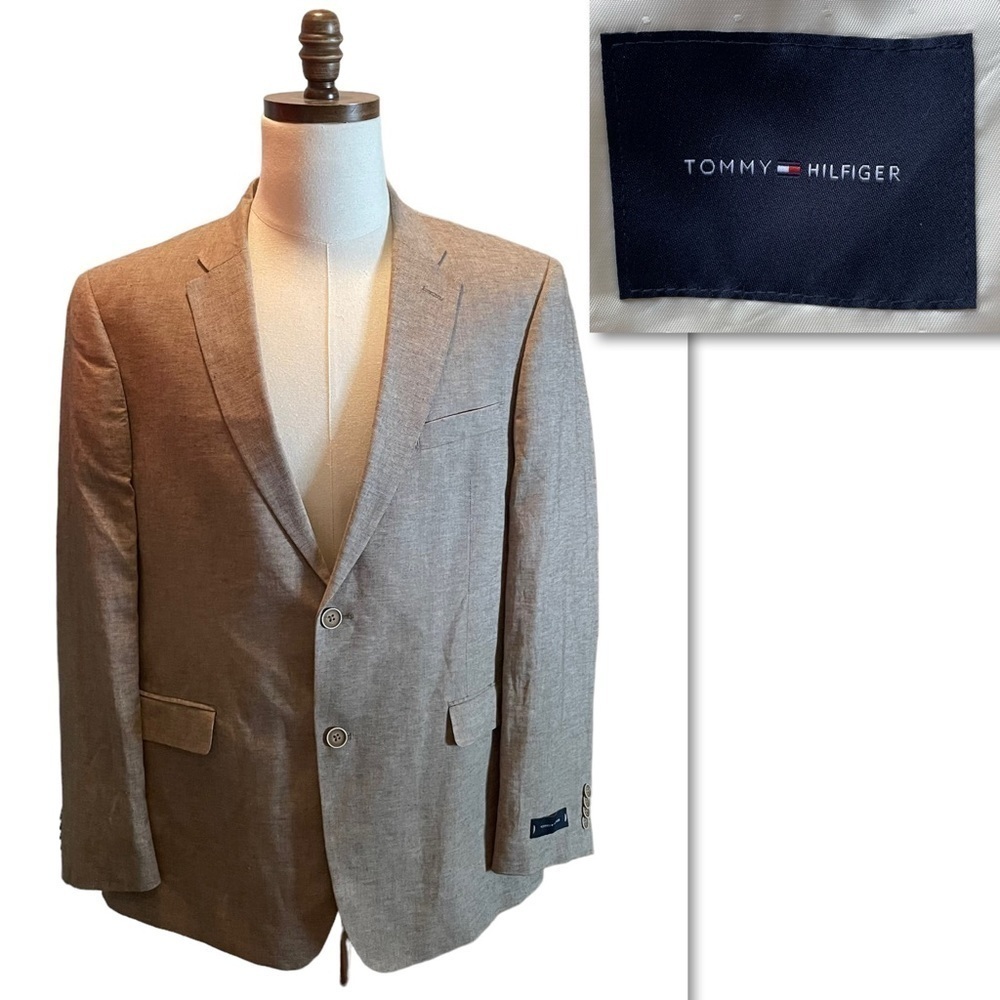 Tommy Hilfiger Suit Jacket blazer Tan size 42R Linen New Sport Coat Herringbone